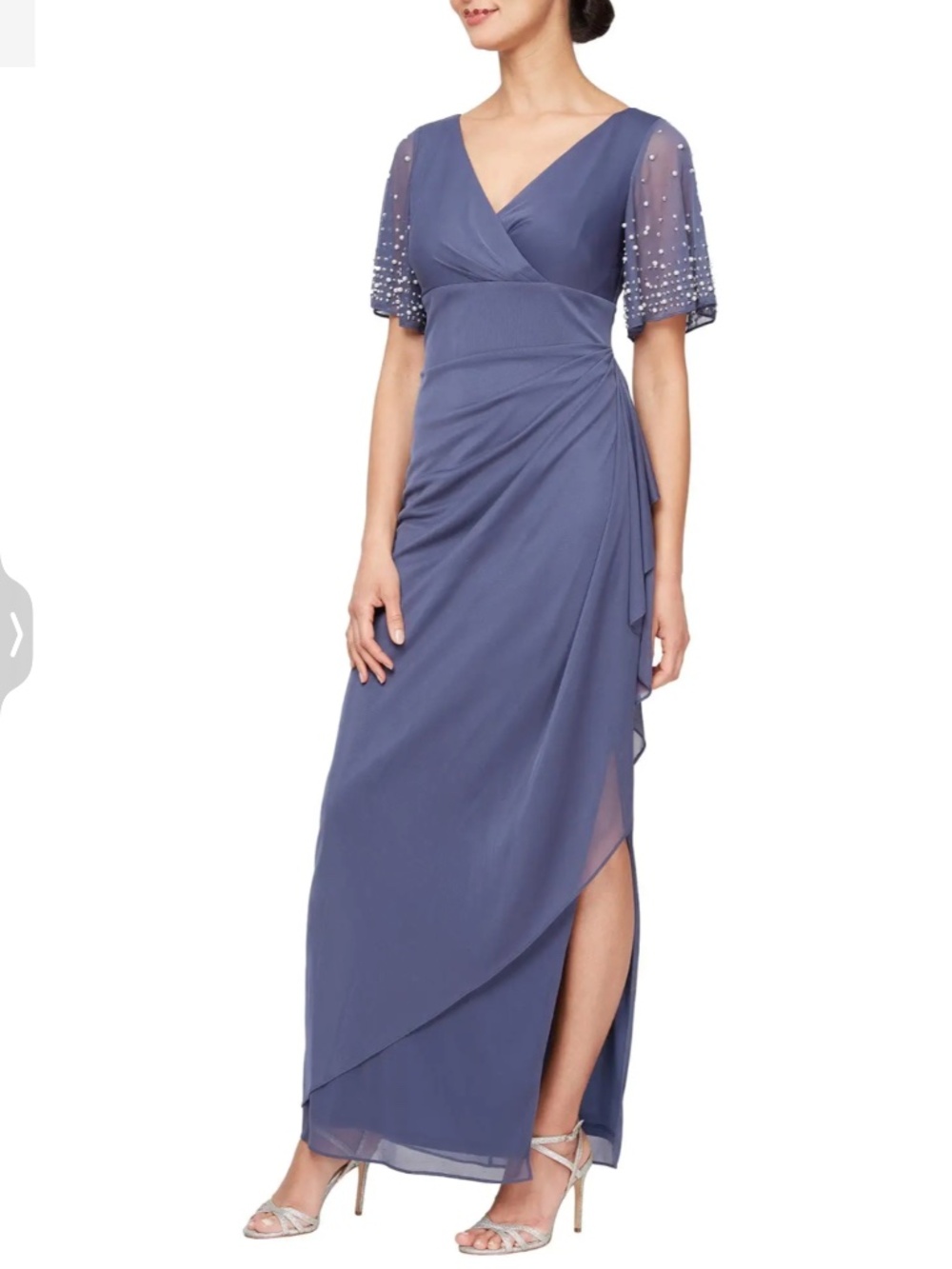 Alex Evenings Imitation Pearl & Rhinestone Embellished Empire Waist Gown, size18